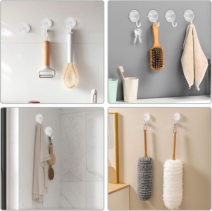 12Pcs Clear Wreath Hanger, 22LB Clear Suction Cup Hooks for Windows, Waterproof,2.75 Inch Reusable &Removable Suction Cup Hanger for Shower,Tile,Mirror,Glass Door,Bathroom,Towel,Kitchen,RV,Travel