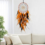 Black and Orange Dream Catcher Feather Dream Catchers Wall Decor Handmade Dreamcatcher Wall Hanging Ornament for Bedroom Living Room Home Decor