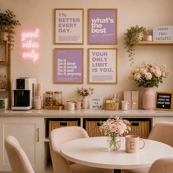 DSHFG Motivational Inspirational Office Wall Art Decor Prints Set of 4, Black Motivational Wall Decor Trendy Retro Posters for Office Home Decor, 8x10 Unframed (Purple)