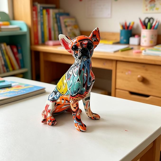 Colorful Chihuahua Statue, Creative Dog Puppy Home Sculpture Decor, Suitable for Bookshelf Desktop Kitchen Living Room Decorative Table Decoration, Gift for Dog Lovers Women and Men(Large)