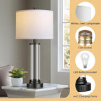 QiMH Touch Control Table Lamps Set of 2 with USB Ports, 3-Way Dimmable Bedside Lamp for Living Room Bedroom House, Modern Nightstand Lamp with 2 LED Bulbs(Black)