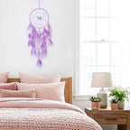 Pretty Jolly Dreamy Girls Butterfly Dream Catcher Wall Decor Fairy Purple Feather Baby Dreamcatcher Handmade Home Décor Wall Hanging for Nursery Bedroom Girls Birthday Gift