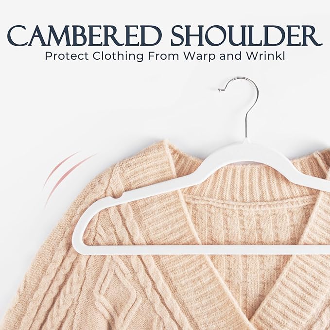 HOUSE DAY White Velvet Hangers 20 Pack, Non Slip Clothes Felt Hanger Heavy Duty for Coat, Premium Slim Space Saving Suit Hangers for Closet Organizer, 360° Rotating Silver Hook