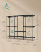 SONGMICS Clothes Rack, Portable Closet, Heavy-Duty Wardrobe Closet Organizer with Hanging Rails and Shelves, 79.9 Inches Tall, Total Load 297 lb, Easy Assembly, for Bedroom, Ink Black URDR212BZ01