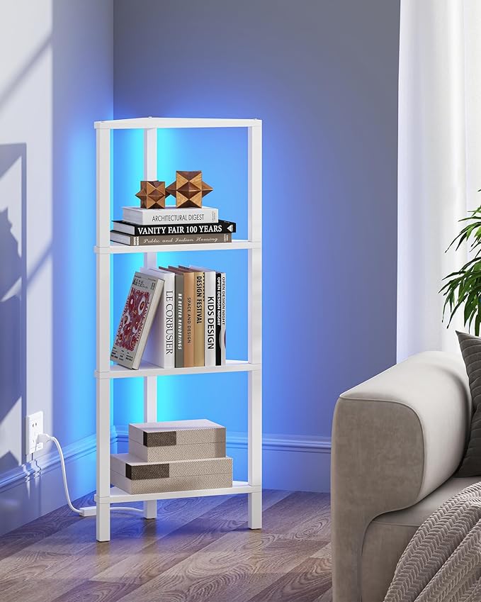 TUTOTAK Corner Shelf, 4-Tier Corner Bookshelf for Small Space, Narrow Display Corner Shelf Stand with Storage Rack, for Living Room, Bedroom, White BS05BW004L