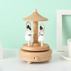 Natural Solid Wood Handcrafted Beech Wooden, Musical FigureTotoro/Carousel/Fairy/Ballerina Figurine,Rotating Hand Crank Mechanism Music Box,Musical Decorations (Ballet Dancers)