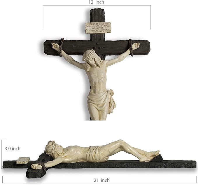 DevotedWalls 20.75" H Catholic Realistic Style Crucifix for Wall, Large realistic Jesus Chirst Cross for Church, Chapels and Home (Black and White Color)