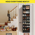 16-20 Pairs Over the Door Shoe Organizer, Clear Pockets Shoe Rack for Closet Door, Hanging Shoe Rack for Boots, Behind the Door Shoe Holder Fit All the Family's Sneakers, Boots, Heels, Black