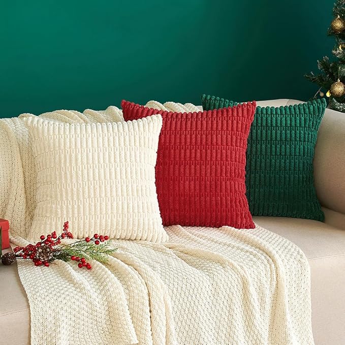 MIULEE Pack of 2 Corduroy Decorative Euro Sham Throw Pillow Covers 22x22 Inch Soft Boho Striped Pillow Covers Modern Farmhouse Home Decor for Sofa Living Room Couch Bed Cream White