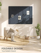 Fluxynara Large Bulletin Board, 47.2" x 35.4" Cork Board Alternative with 24 Safe Removable Adhesive Tabs, Foldable Felt Pin Board for Home Office, Classroom, Bedroom,Entryway for Walls—Navy Blue