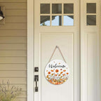 Fall Welcome Sign for Front Door Fall Floral Wooden Door Hanger 12x12 Inch Autumn Wreath for Outdoor Outside Porch Decor Farmhouse Flowers Welcome Hanging Sign for Home Wall Greeting Party