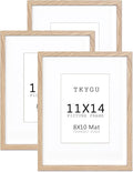 11x14 Picture Frame wooden set of 3, 11x14 mat to 8x10 Modern Style Wood Composite frames 11by14 Poster Fram Tempered Glass Photo Frames for Wall Art Prints for Home Decor