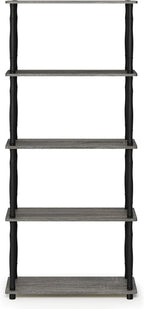 Furinno TURN-S-TUBE Storage Shelves, 5-Tier Book Shelf, Corner Shelf, Toolless Open Shelves, Classic Tubes, for Organization and Storage, Living Room, Garage, Home Office, French Oak
