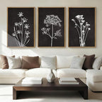 BINCUE Framed Botanical Wall Art Black Grey and White Plant Floral Art Prints Flowers Wall Decor Black Artwork White Floral Wall Pictures Botanical Paintings for Living Room Bedroom Office Farmhouse 3 Panel 16x24 Inches
