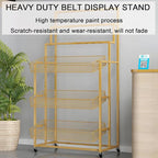 Heavy Duty Belt Display Stand, Metal Belt Rack with 360° Rolling Wheels, Multi-Functional Accessory Display for Belts/Scarves/Wallets, Retail Belt Organizer for Store/Closet/Boutique