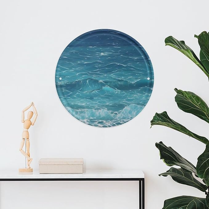 Wall Picture, with The Deep Ocean Printed Circular Iron Hanging Picture,Wall Art Decor,Home for Bedroom Living Room Bathroom Decor,Iron Painting 11.8X11.8 in