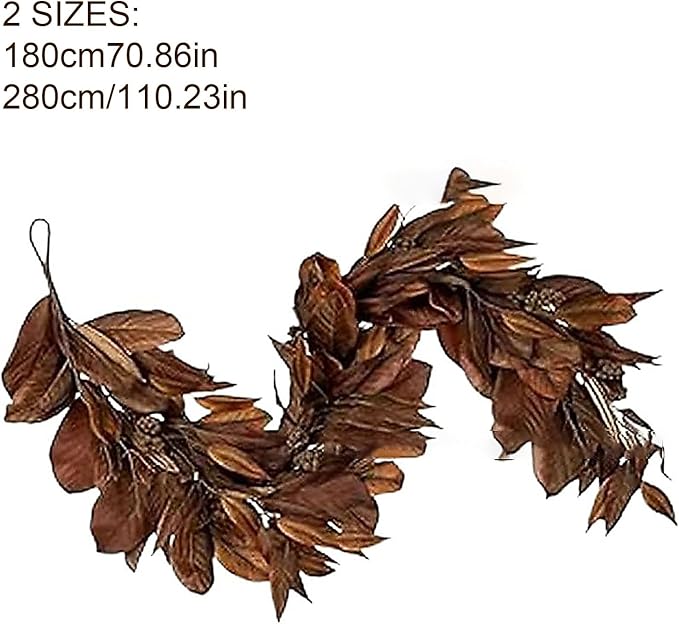 Brown Leaf Wreath, Artificial Realistic Reusable Leaf Swag Fall Porch Decorations Outdoor for Mantle Fall Decorations for Home (1-180)