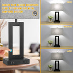 Set of 2 Modern Touch Control Table Lamps with 2 USB Ports, 22’’ Large Bedside Nightstand Lamps 3-Way Dimmable Desk Lamp With Grey Fabric Shade For Bedrooms Living Room Reading, 2 LED Bulbs Included