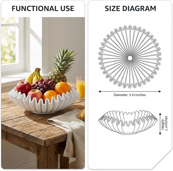 FESTGLOX White Decorative Bowl, Modern Handicraft Ruffle Key Bowls for Living Entryway Table, Decorative Fruit Bowl for Kitchen Counter, Coffee Tables