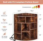 VECELO Corner Cube Shelf with USB Ports & Outlets, Modern Corner Toy Storage Rack with Adjustable Shlef, Wooden Display Bookshelf Bookcase for Living Room, Bedroom, Dining Room, Kitchen, Brown
