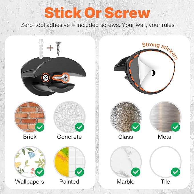HOUSE DAY Adhesive Hat Hooks for Wall 8 Pack, Strong Hat Rack for Baseball Cap Display Organizer, Hats Holder for Wall, Door, Closet, No Drilling, Black
