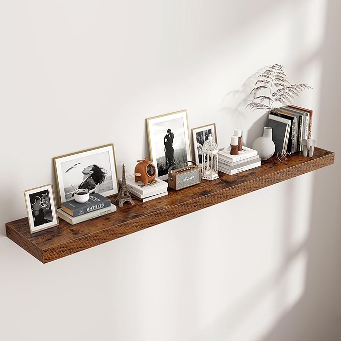 Venusmiles Floating Shelves for Wall, 72 Inch Wide x 12 Inch Deep Floating Shelves, Long Wood Floating Wall Shelf Shelves for Living Room Bathroom Bedroom Kitchen Home - (Brown, 72" W x 12" D x 2" H)