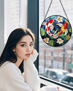 Stained Glass Window Hanging, Koi and Lotus Sun Catcher for Door Home Decor Fish Suncatcher Christmas Mother's Day Birthday Gifts for Women Men Mom and Nana 9.8 in