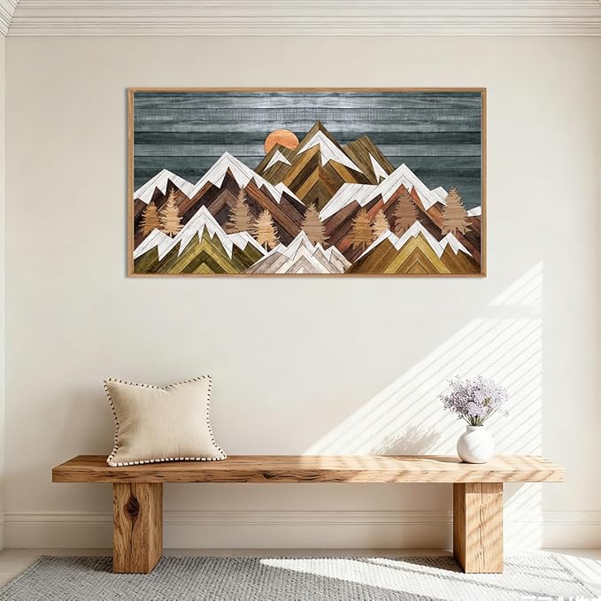 BINCUE Boho Mountain Wall Art Framed Mountain Landscape Canvas Artwork Rustic Mountains Wall Pictures Large Landscape Wall Decor Farmhouse Art Prints for Living Room Bedroom Bathroom Office Farmhouse 20x40 Inch