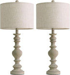 BOBOMOMO 27" Antique Gray Table Lamps Set of 2, Large Farmhouse Resin Lamps with Linen Shades, Vintage Gray Lamps for Living Room, Bedroom, or Console Table Rustic Traditional Décor