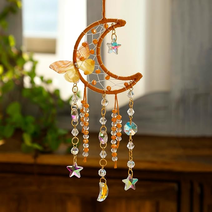 Artilady Dream Catcher for Girls - Butterfly Small Moon Dream Catchers with Crystals Cute Room Decor for Teen Girls Boys Boho Bedroom Wall Home Decorations Birthday Christmas Women Kids Gifts