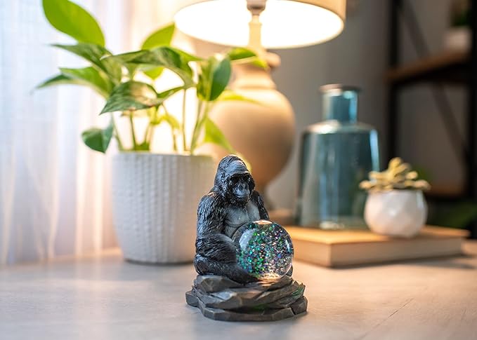 Elanze Designs Gorilla Mother and Baby Miniature 45MM Sturdy Polyresin Magical Whimsical Tabletop Dresser Nightstand Glitter Water Snow Globe Figurine Decoration