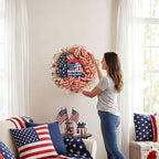 24Inch 4th of July Wreath, Patriotic Burlap Wreath for Front Door,Stripe and Stars Wreaths for USA 250th Anniversary, Memorial Day American Flag Printed Decorations for Outdoor (Flag Wreath)