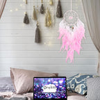 Dreamlike Butterfly Tree of Life Dream Catcher Wall Decor Pink Dream Catcher with Crystal Stone Handmade Feather Dreamcatchers Home Decor Wall Hanging for Girls Bedroom Wedding Craft Gift-29.5"