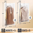 TAILI Hanging Vacuum Sealer Storage Space Saver Bags for Clothing, Suits and Jackets, Closet Organizers, Wider Sides (3 Long, 3 Short) Cream