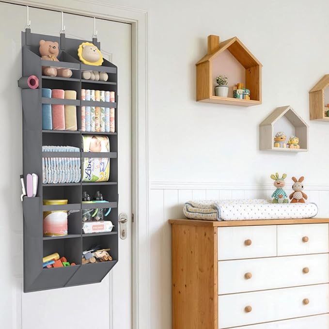 Lifewit 1 Pack Over the Door Organizer, Clear Window Hanging Storage with 4 Side Pockets, Anti Tilt 40 lbs Load Behind Door for Pantry, Nursery, Bathroom, Bedroom, Dorm, 10 Section, Gray