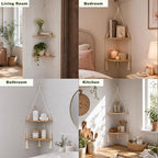 Artilady Macrame Wall Hanging Corner Shelf 2-Tier, Adjustable Boho Stable Shelves Display for Indoor Plants Candle Holder, Rustic Bedroom Living Room Home Decor (Beige 2-Tier)