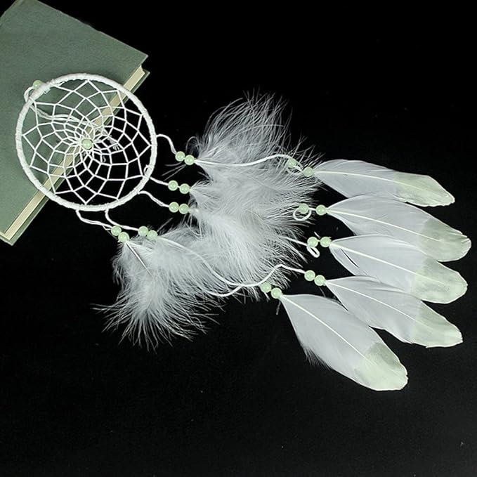 Luminous Dream Catcher,Manual Feather Hanging Decor Dream Catcher for Car Kids Bed Room Wall Hanging Decoration Decor Ornament Craft,Dia 4.3inch/11cm (Type 2)