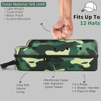 Hard baseball hat case, Hat Carrier Travel Case with Adjustable Shoulder Strap, Hat cap case for 12 Baseball Caps - Perfect for Traveling & At-Home Storage (Camo Green)