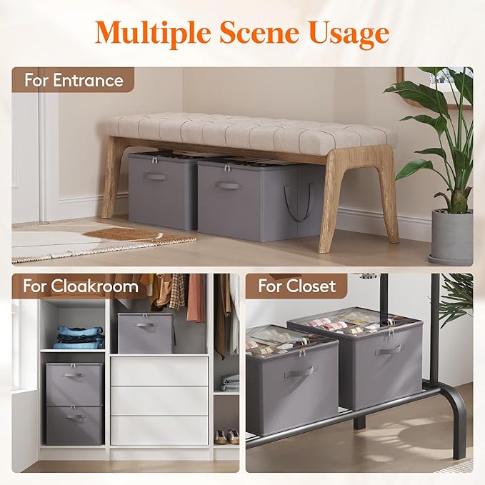 Lifewit Shoe Storage Organizer for Closet, Fabric Large Shoe Box Storage Containers with Clear Cover, Foldable Bins for Boots Heels Sneakers Fits 96-128 Pairs (Each 12-16 Pairs) 8 Pack Gray