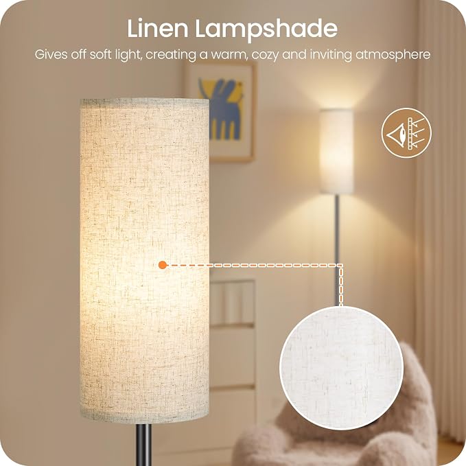 64.4” Slim Floor Lamp for Living Room with Magnetic Remote and Foot Switch, Dimmable Standing Tall Lamp Mood for Bedroom Nursery, 3 Color Temperatures, 1-Hour Timer,900LM Bulb Included,Beige E06LD05W1