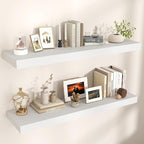 Venusmiles Floating Shelves for Wall, 48" W x 12" D x 2" H, 2 Pack of Long Wall Mounted Engineered Wood Shelves with Invisible Brackets for Living Room, Bedroom, Bathroom, Kitchen Decor, White