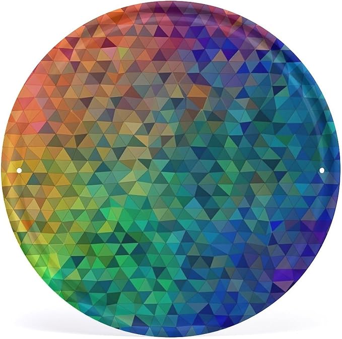Wall Picture, with Rainbow Triangle Printed Circular Iron Hanging Picture,Wall Art Decor,Home for Bedroom Living Room Bathroom Decor,Iron Painting 11.8X11.8 in
