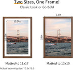 13x19 Picture Frame 3 Pack - Brown Poster Frame Display Pictures 11x17 with Mat or 13 x 19 Without Mat for Wall Hanging Horizontal and Vertical