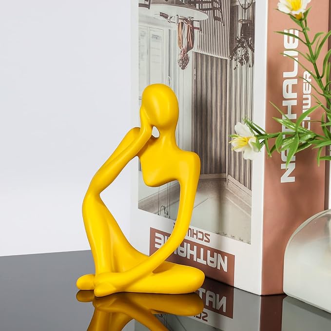 BMLCGJ Thinker Statue Gold Decor Abstract Art Sculpture, Golden Resin Collectible Figurines for Home Living Room Office Shelf Decoration,Great Gifts Ideas (Yellow)