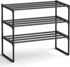 SONGMICS Shoe Rack, 3-Tier Shoe Organizer, Metal Storage Shelf, Upright or Upside Down, for 8-12 Pairs, Stackable, for Entryway, 11.8 x 26.8 x 21.7 Inches, Black ULSA203B01