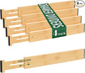 4 Pack Bamboo Drawer Dividers 2.6" High,Adjustable Spring Loaded Clothes Drawer Organizers for Kitchen, Dresser, Bathroom, Bedroom and Office