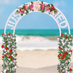 LIFKOME Wedding Arch Flowers Rustic Artificial Rose Flower Swag Door Wreath for Lintel Home Wall Decor 28X6X3 Inches Pink Green Leaves