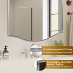 ANDY STAR Chrome Bathroom Mirror, 24"x36" Scalloped Wall Mirror in Stainless Steel Metal Frame, Unique Vanity Mirror with Modern Curved Edge Design, Ideal for Bathroom, Bedroom, Entryway