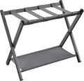 SONGMICS Luggage Rack for Guest Room, Suitcase Stand with Storage Shelf, Steel Frame, Foldable for Easy Storage, Hotel, Bedroom, Slate Gray URLR003G01
