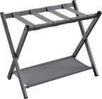 SONGMICS Luggage Rack for Guest Room, Suitcase Stand with Storage Shelf, Steel Frame, Foldable for Easy Storage, Hotel, Bedroom, Slate Gray URLR003G01